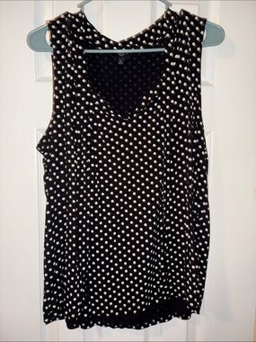Talbots Sleeveless Black Polka Dot V-Neck Top - Classic Women's Tank